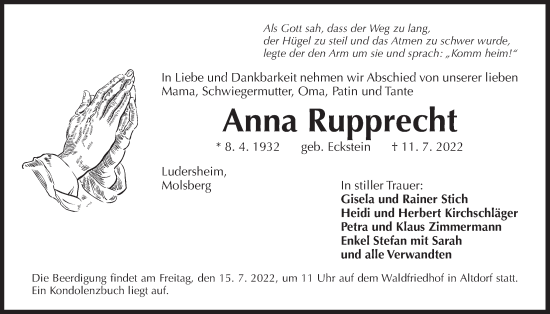 Traueranzeige von Anna Rupprecht von Der Bote