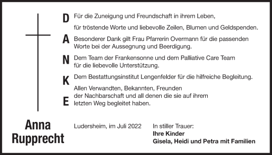 Traueranzeige von Anna Rupprecht von Der Bote