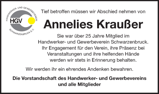 Traueranzeige von Annelies Kraußer von Der Bote