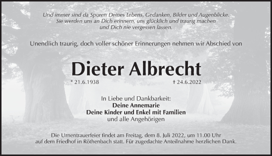Traueranzeige von Dieter Albrecht von Pegnitz-Zeitung