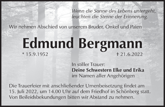 Traueranzeige von Edmund Bergmann von Pegnitz-Zeitung