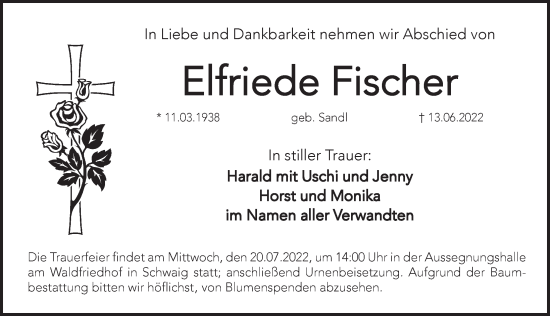 Traueranzeige von Elfriede Fischer von Pegnitz-Zeitung