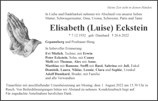 Traueranzeige von Elisabeth Eckstein von Der Bote
