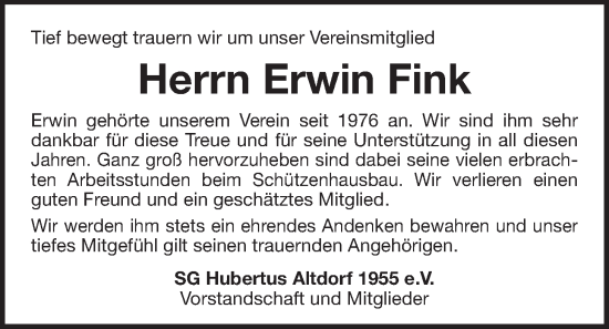 Traueranzeige von Erwin Fink von Der Bote