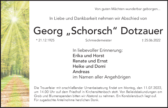 Traueranzeige von Georg Dotzauer von Hersbrucker Zeitung Lokal