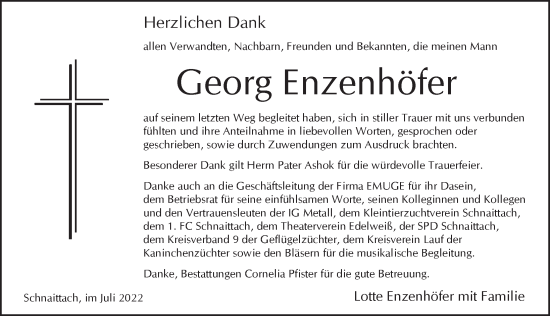 Traueranzeige von Georg Enzenhöfer von Pegnitz-Zeitung