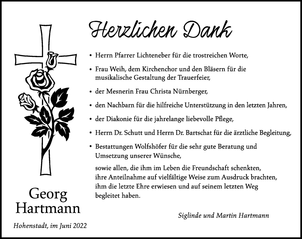  Traueranzeige für Georg Hartmann vom 02.07.2022 aus Hersbrucker Zeitung Lokal