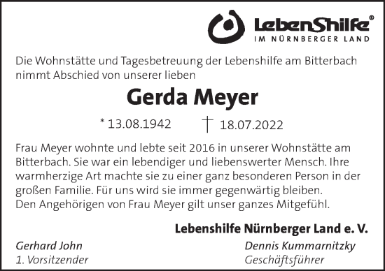 Traueranzeige von Gerda Meyer von Pegnitz-Zeitung