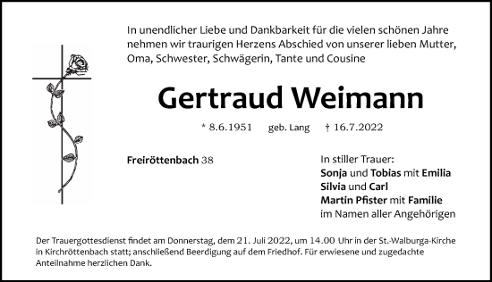 Traueranzeige von Gertraud Weimann von Pegnitz-Zeitung
