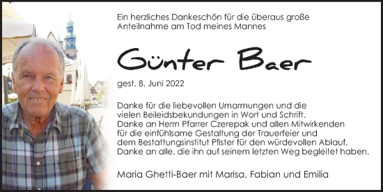 Traueranzeige von Günter Baer von Pegnitz-Zeitung