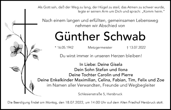 Traueranzeige von Günther Schwab von Hersbrucker Zeitung Lokal