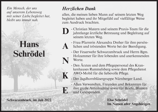 Traueranzeige von Hans Schrödel von Der Bote