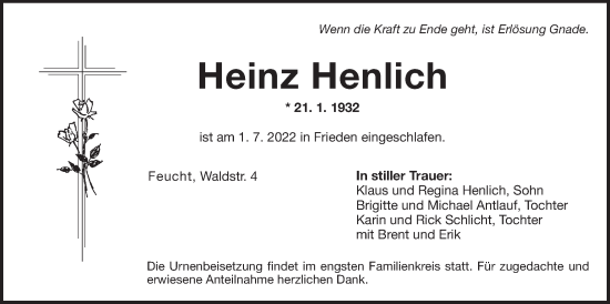 Traueranzeige von Heinz Henlich von Der Bote