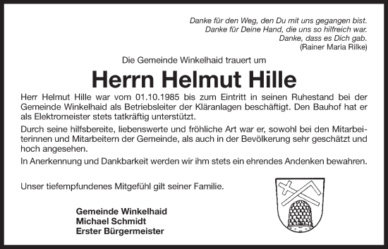 Traueranzeige von Helmut Hille von Der Bote