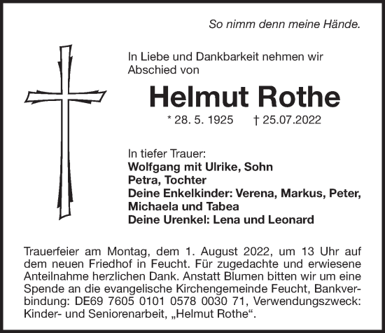 Traueranzeige von Helmut Rothe von Der Bote