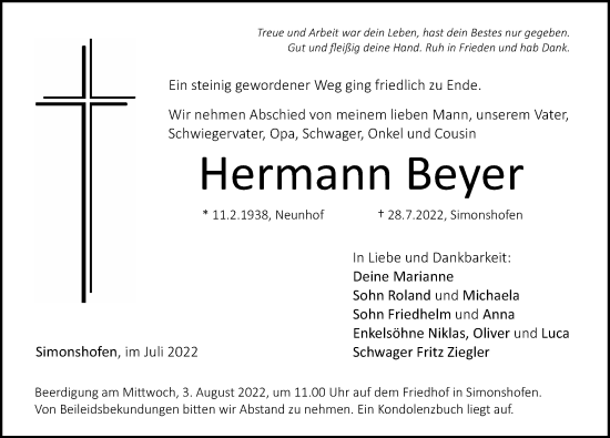 Traueranzeige von Hermann Beyer von Pegnitz-Zeitung