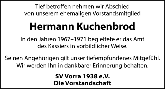 Traueranzeige von Hermann Kuchenbrod von Hersbrucker Zeitung Lokal