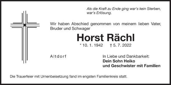 Traueranzeige von Horst Rächl von Der Bote