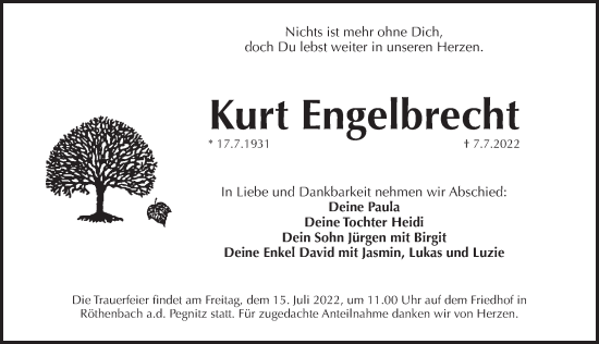 Traueranzeige von Kurt Engelbrecht von Pegnitz-Zeitung