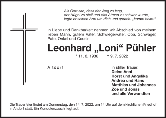 Traueranzeige von Leonhard Pühler von Der Bote
