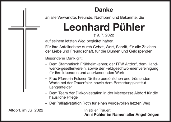 Traueranzeige von Leonhard Pühler von Der Bote