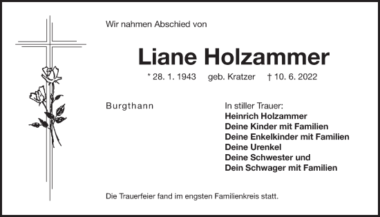 Traueranzeige von Liane Holzammer von Der Bote