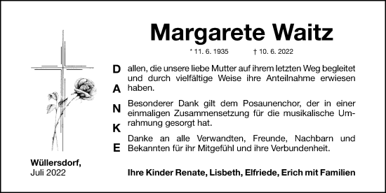 Traueranzeige von Margarete Waitz von Hersbrucker Zeitung Lokal