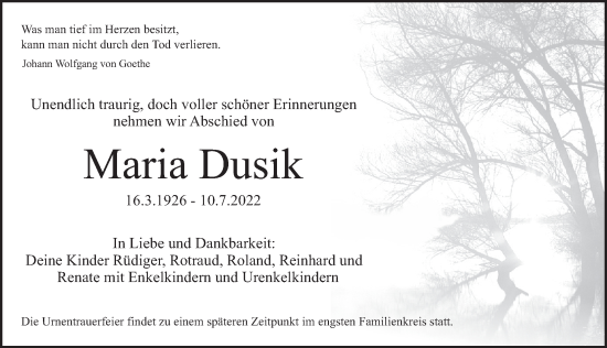 Traueranzeige von Maria Dusik von Pegnitz-Zeitung