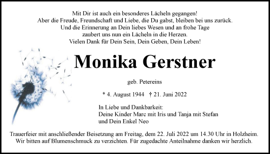 Traueranzeige von Monika Gerstner von Der Bote