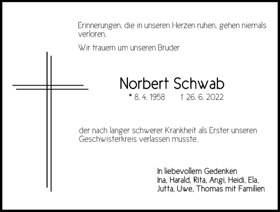 Traueranzeige von Norbert Schwab von Hersbrucker Zeitung Lokal