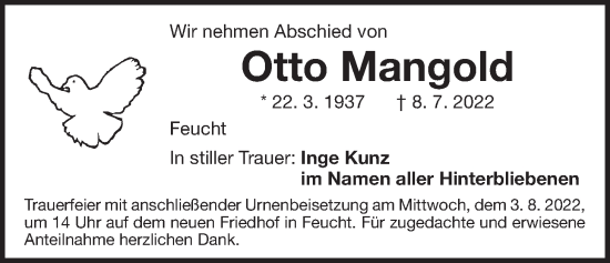 Traueranzeige von Otto Mangold von Der Bote