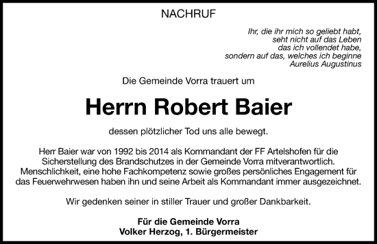 Traueranzeige von Robert Baier von Hersbrucker Zeitung Lokal