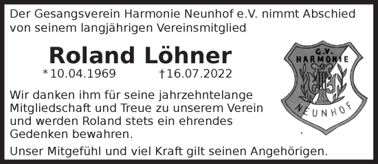 Traueranzeige von Roland Löhner von Pegnitz-Zeitung