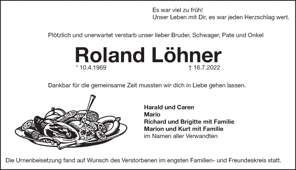  Traueranzeige für Roland Löhner vom 30.07.2022 aus Pegnitz-Zeitung
