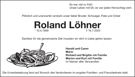 Traueranzeige von Roland Löhner von Pegnitz-Zeitung