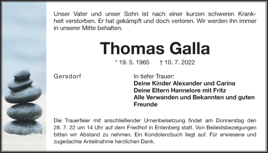 Traueranzeige von Thomas Galla von Der Bote