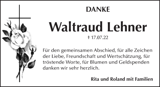 Traueranzeige von Waltraud Lehner von Pegnitz-Zeitung