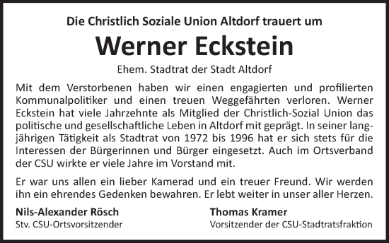 Traueranzeige von Werner Eckstein von Der Bote