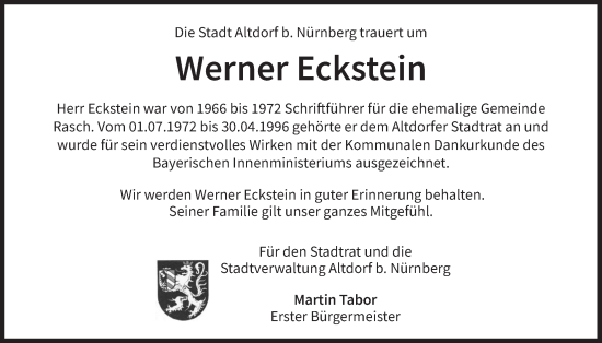 Traueranzeige von Werner Eckstein von Der Bote