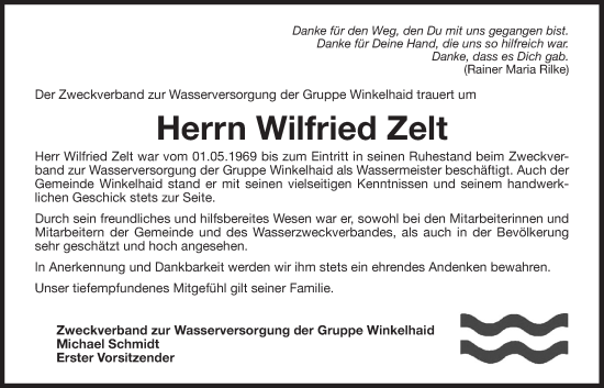 Traueranzeige von Wilfried Zelt von Der Bote
