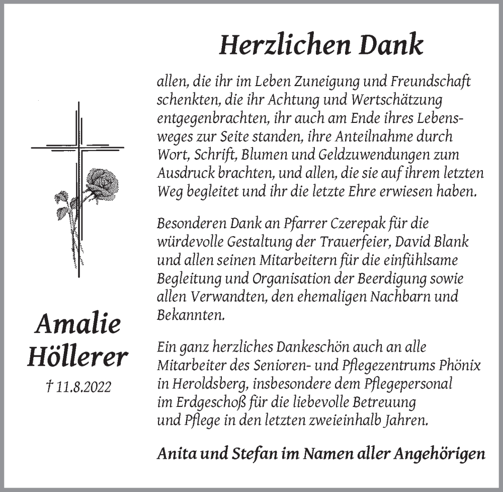  Traueranzeige für Amalie Höllerer vom 27.08.2022 aus Pegnitz-Zeitung