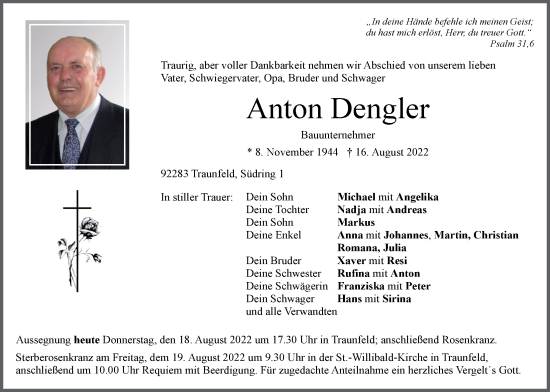 Traueranzeige von Anton Dengler von Der Bote