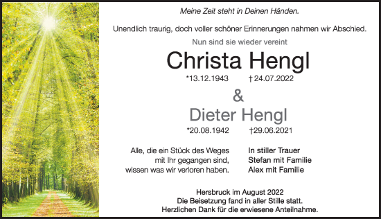 Traueranzeige von Christa und Dieter Hengl von Hersbrucker Zeitung Lokal
