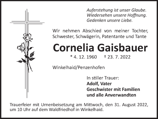 Traueranzeige von Cornelia Gaisbauer von Der Bote