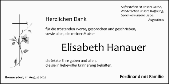 Traueranzeige von Elisabeth Hanauer von Pegnitz-Zeitung