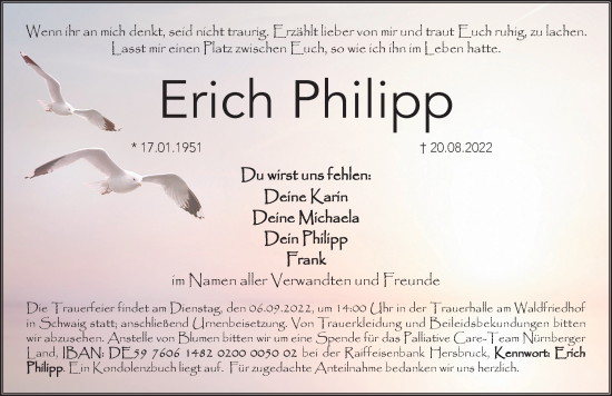 Traueranzeige von Erich Philipp von Pegnitz-Zeitung