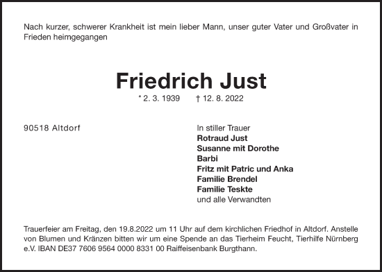 Traueranzeige von Friedrich Just von Der Bote