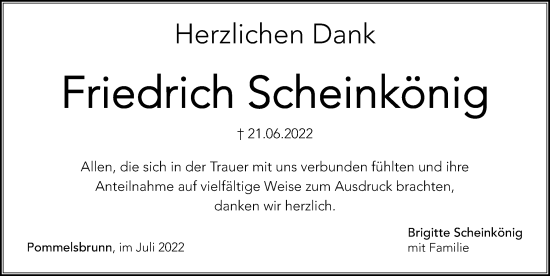 Traueranzeige von Friedrich Scheinkönig von Hersbrucker Zeitung Lokal