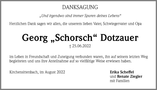 Traueranzeige von Georg Dotzauer von Hersbrucker Zeitung Lokal