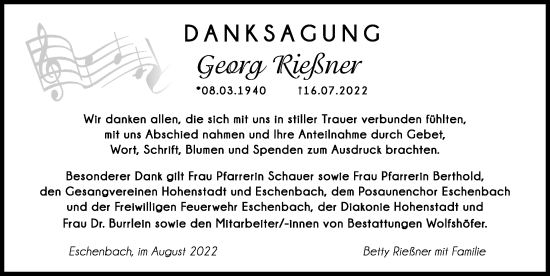 Traueranzeige von Georg Rießner von Hersbrucker Zeitung Lokal